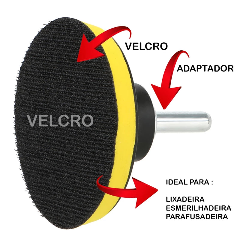 Suporte De Lixa De Velcro 125mm + 10 Disco De Lixa + Adaptador Para Uso Em Parafusadeira E Furadeira