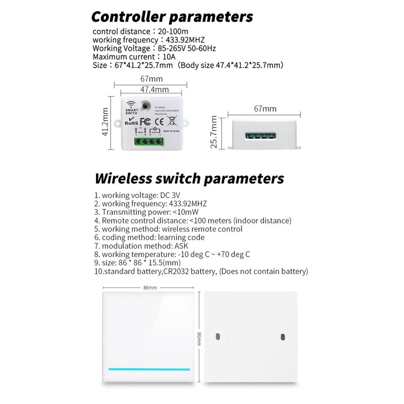 Pulsador Sem Fio RF 433Mhz Inteligente De Controle Remoto